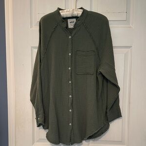 Aerie Olive Green Button-Up Blouse